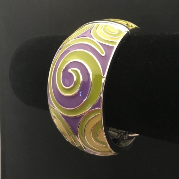 Designer Statement Bracelet Green Purple Enamel - Picture 3 of 7